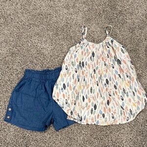Colorful Feather Print Top and Shorts Set